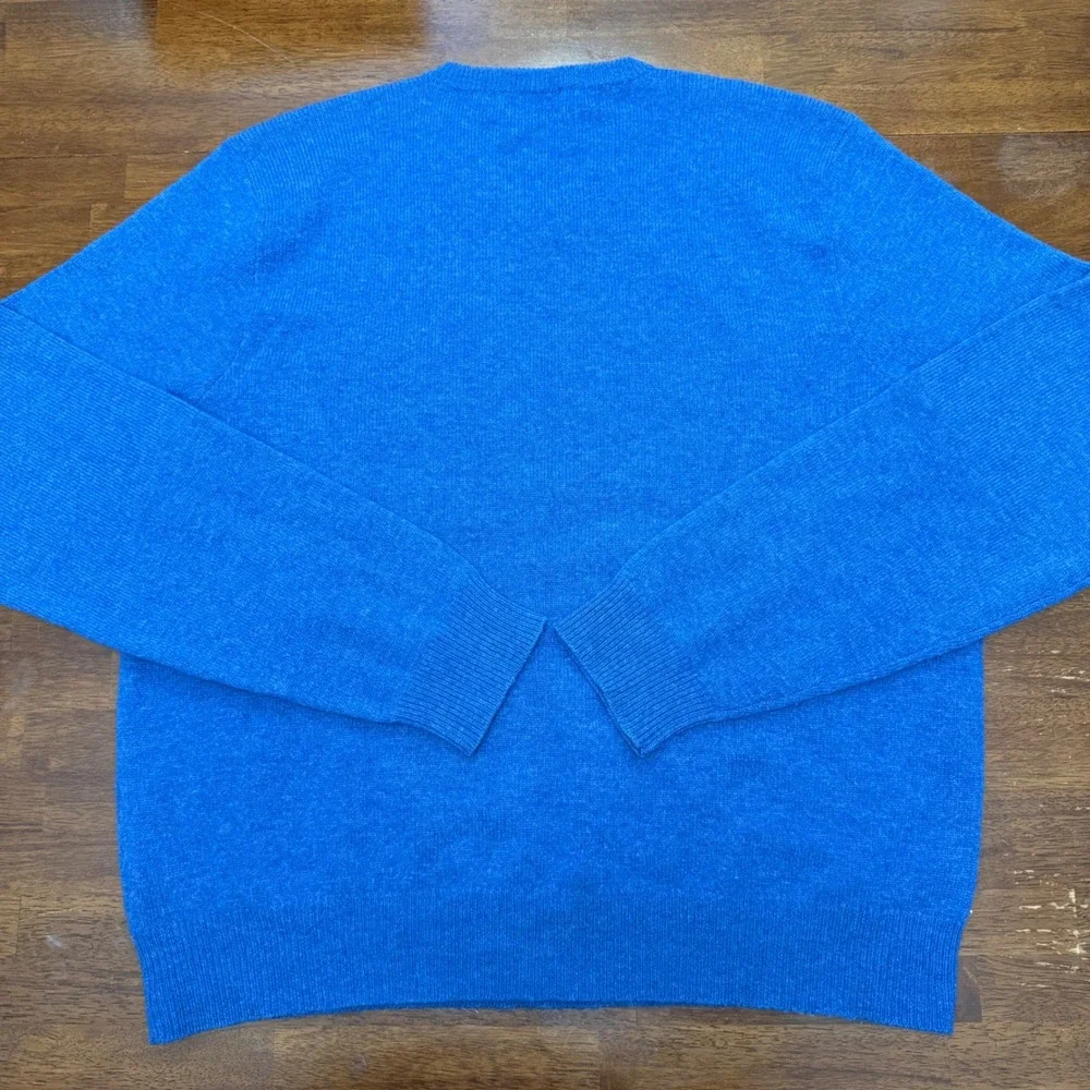 Vtg Polo Ralph Lauren Sweater Mens XXL Blue 100% Lambswool V-Neck Orange Pony